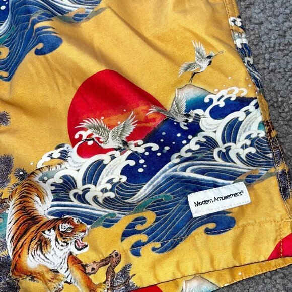 MODERN AMUSEMENT Men's Swimsuit Trunks Asian Tiger Moon Ocean Print EUC - Size M - Picture 3 of 7